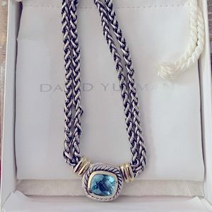 David Yurman Blue Topaz Necklace with Double Wheat Chain